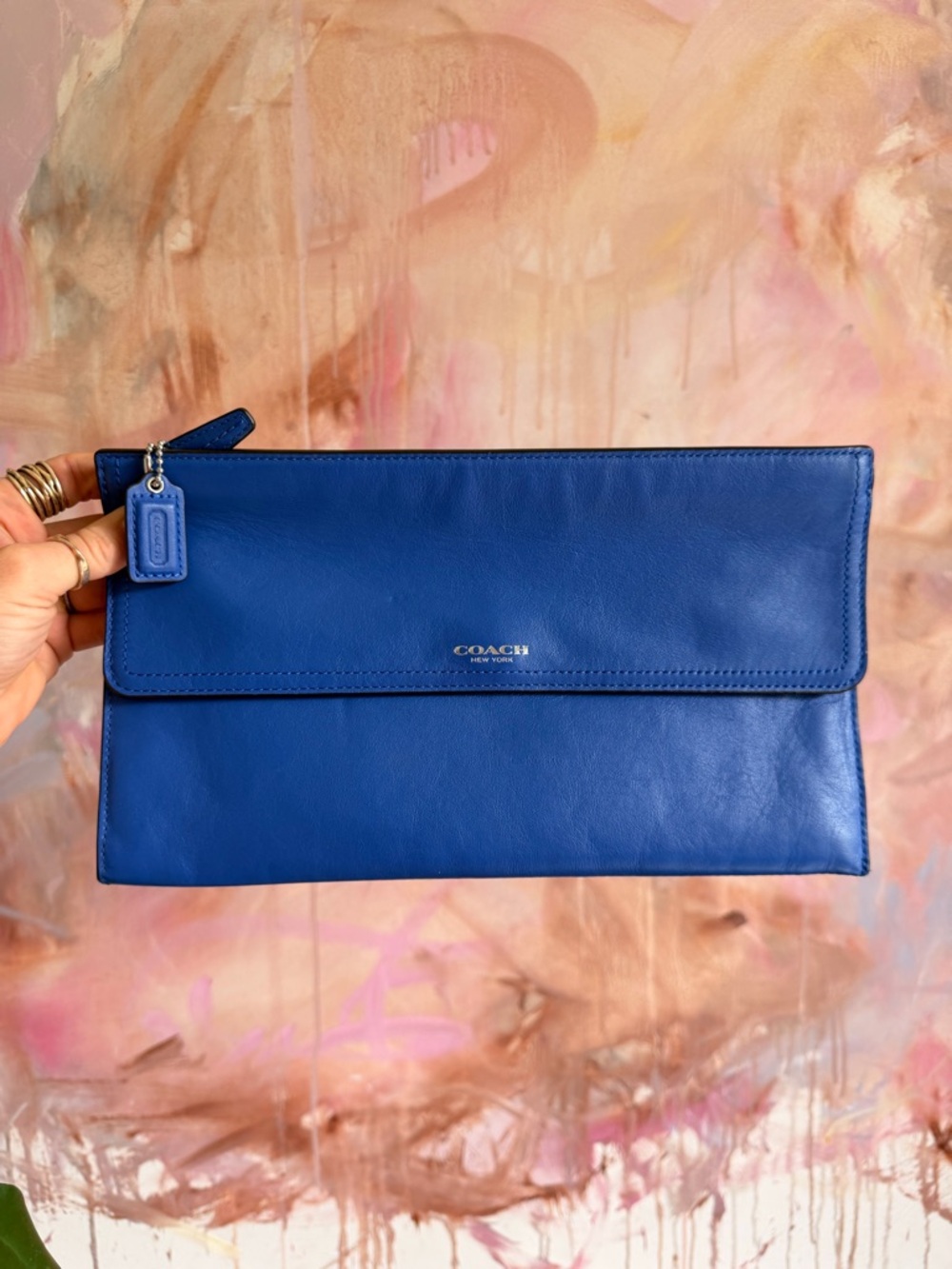 Coach Royal Blue Leather Foldover Clutch Wristlet